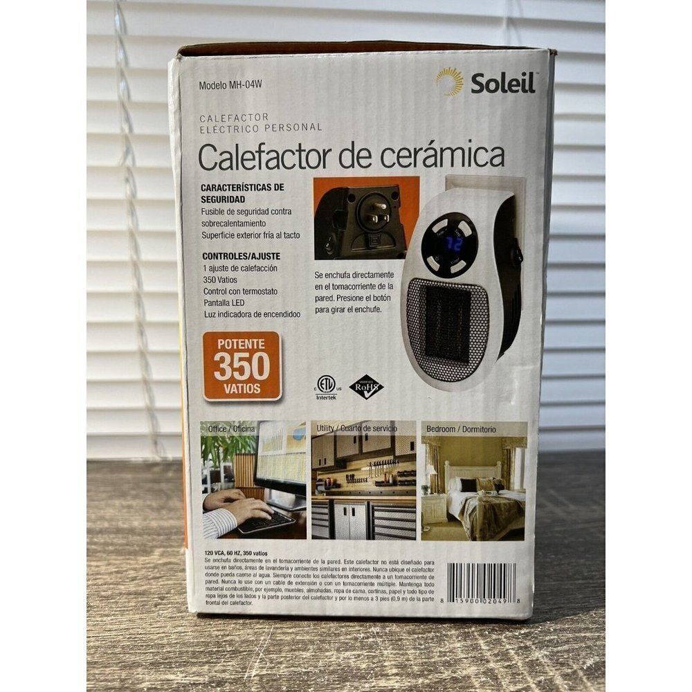 Soleil Electric 350W Personal Ceramic Heater:Powerful,safe coolTouch Outer,WHITE - Picture 3 of 5